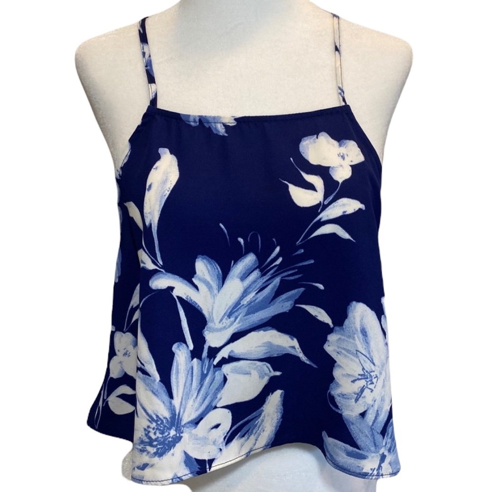 Lulus Blue and White Floral Cropped Tank Top M